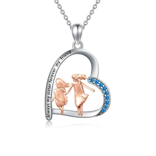 Always My Sister Forever My Friend Sister Heart Shape Necklace 925 Sterling Silver