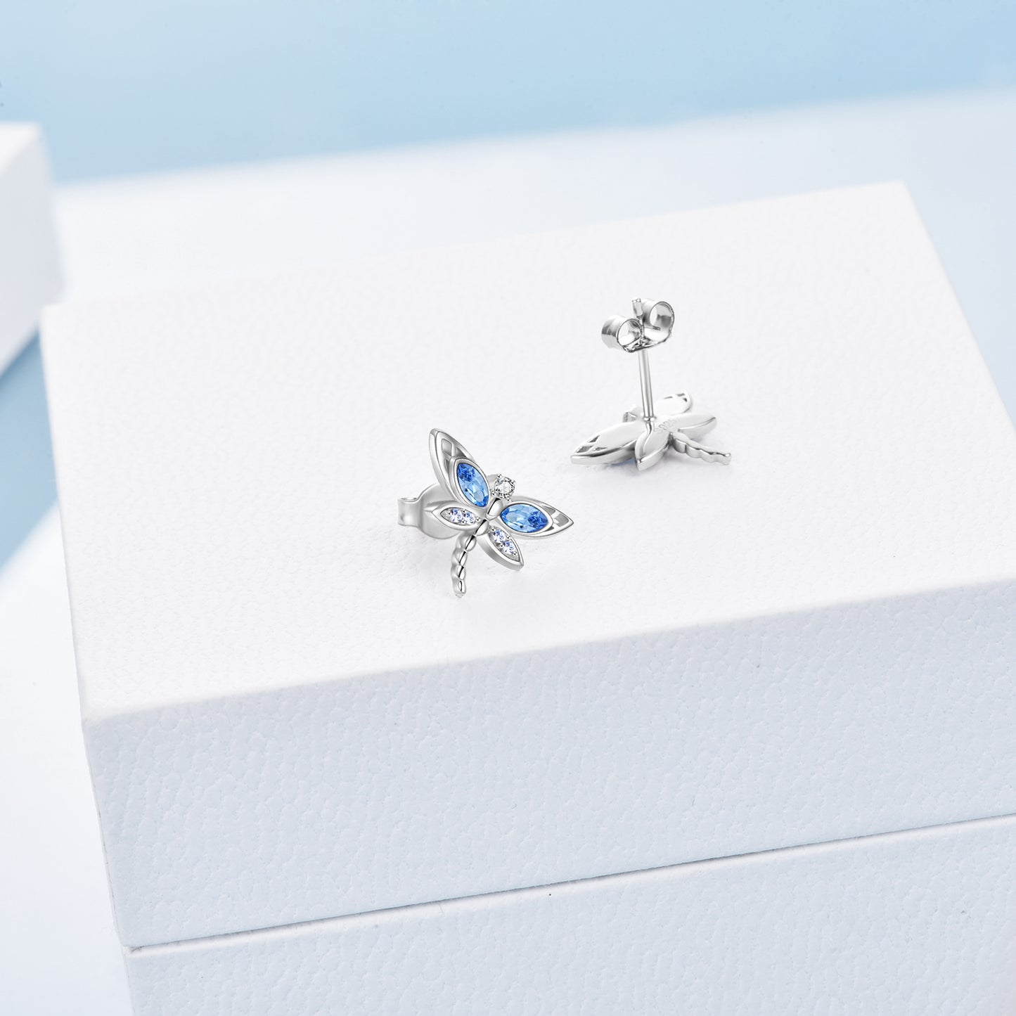 Crystal Dragonfly 925 Sterling Silver Stud Earrings