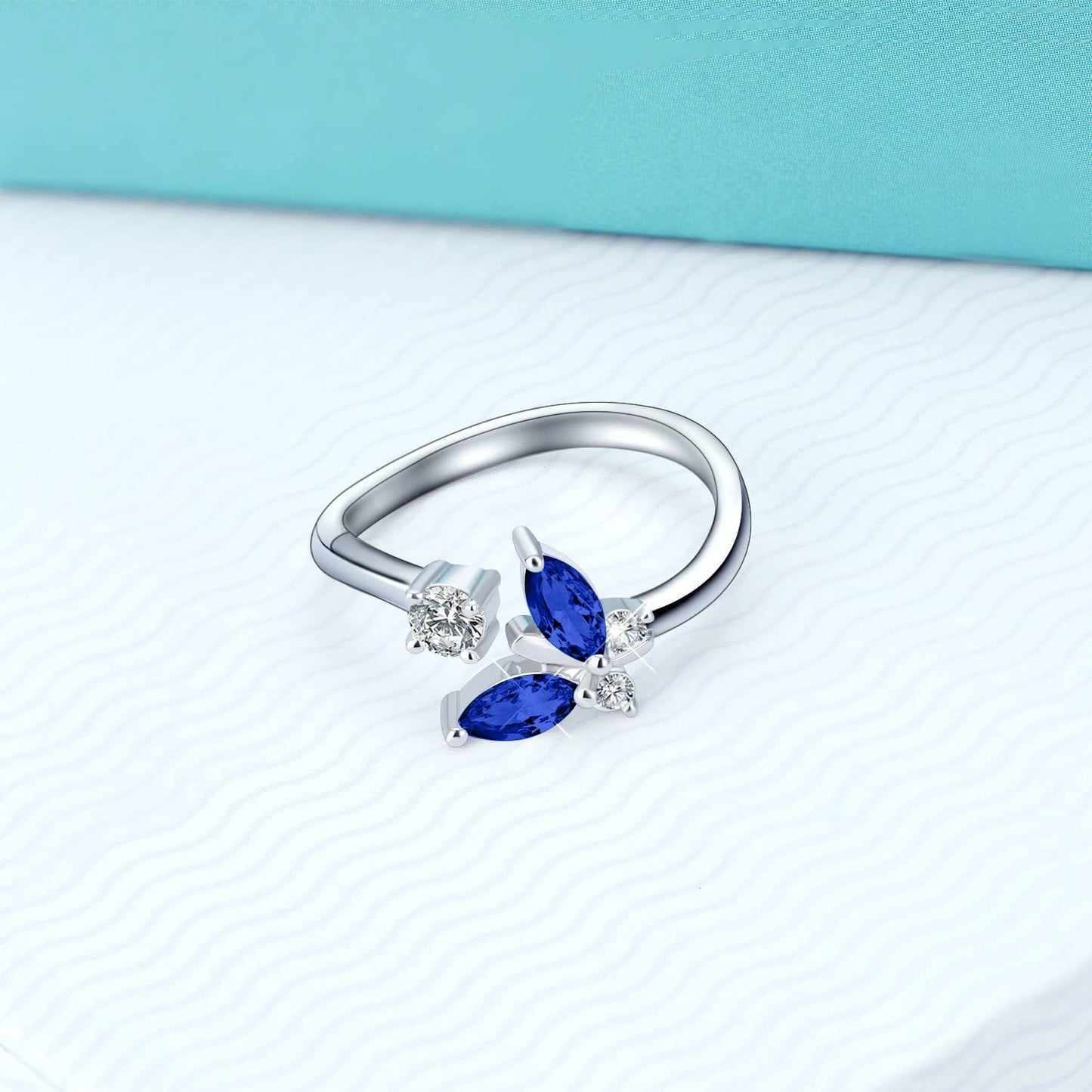 Butterfly Ring with Sapphire Blue Crystal 925 Sterling Silver