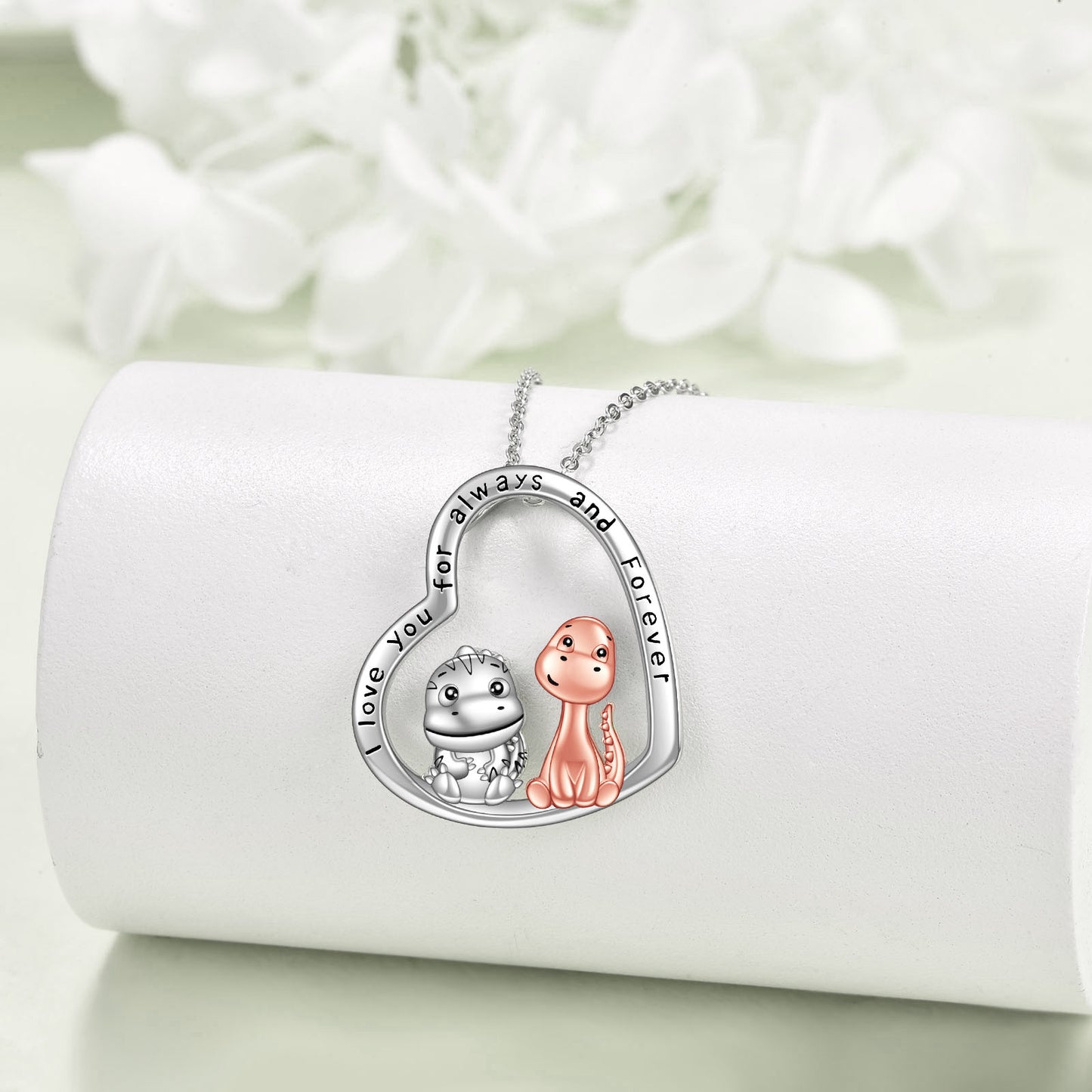 I Love You Always and Forever Dinosaur Pendant Necklace 925 Sterling Silver