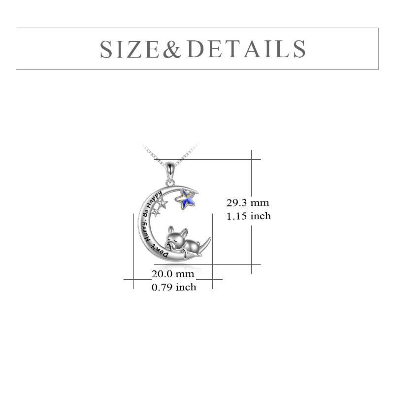 French Bulldog Napping on Crescent Moon 925 Sterling Silver Pendant Necklace