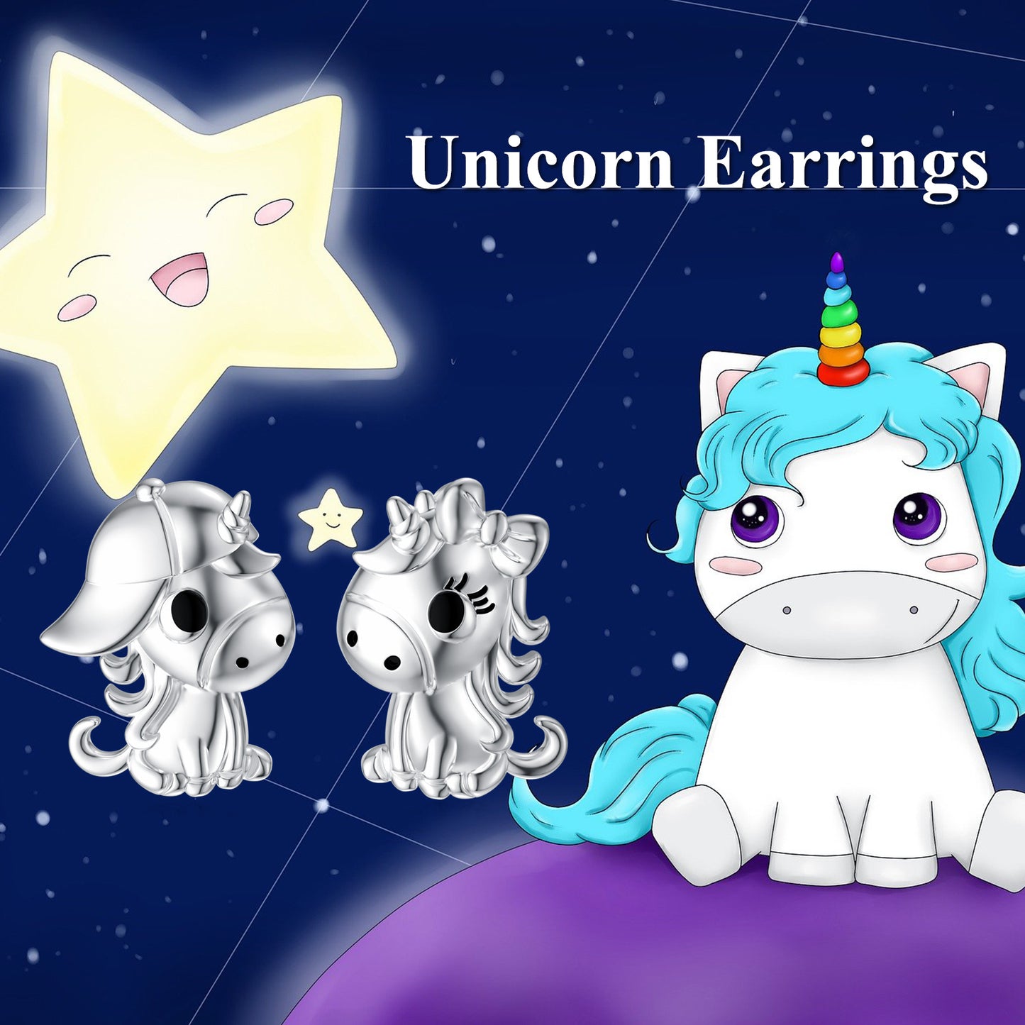 Cute Unicorn Earrings 925 Sterling Silver