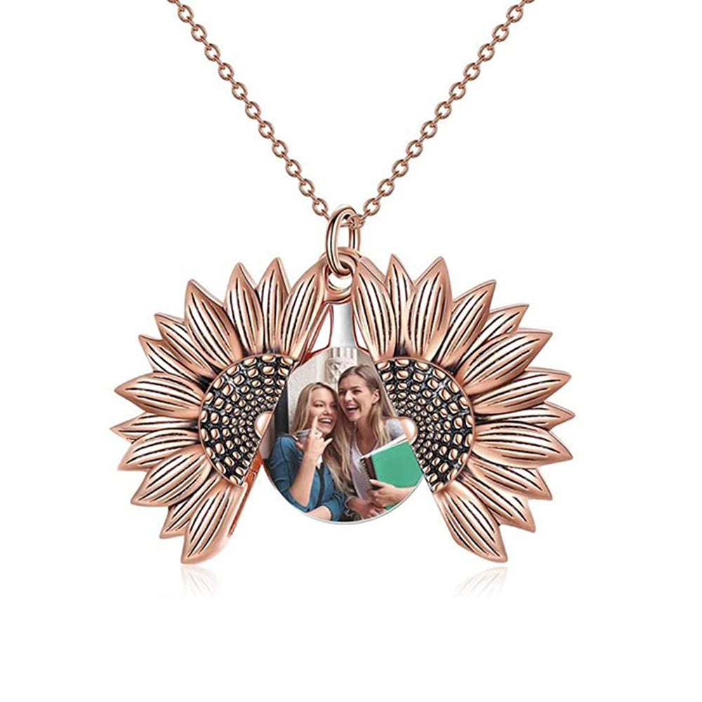 Sunflower Photo Locket Necklace You Are My Sunshine Engraved Pendant 925 Sterling Silver