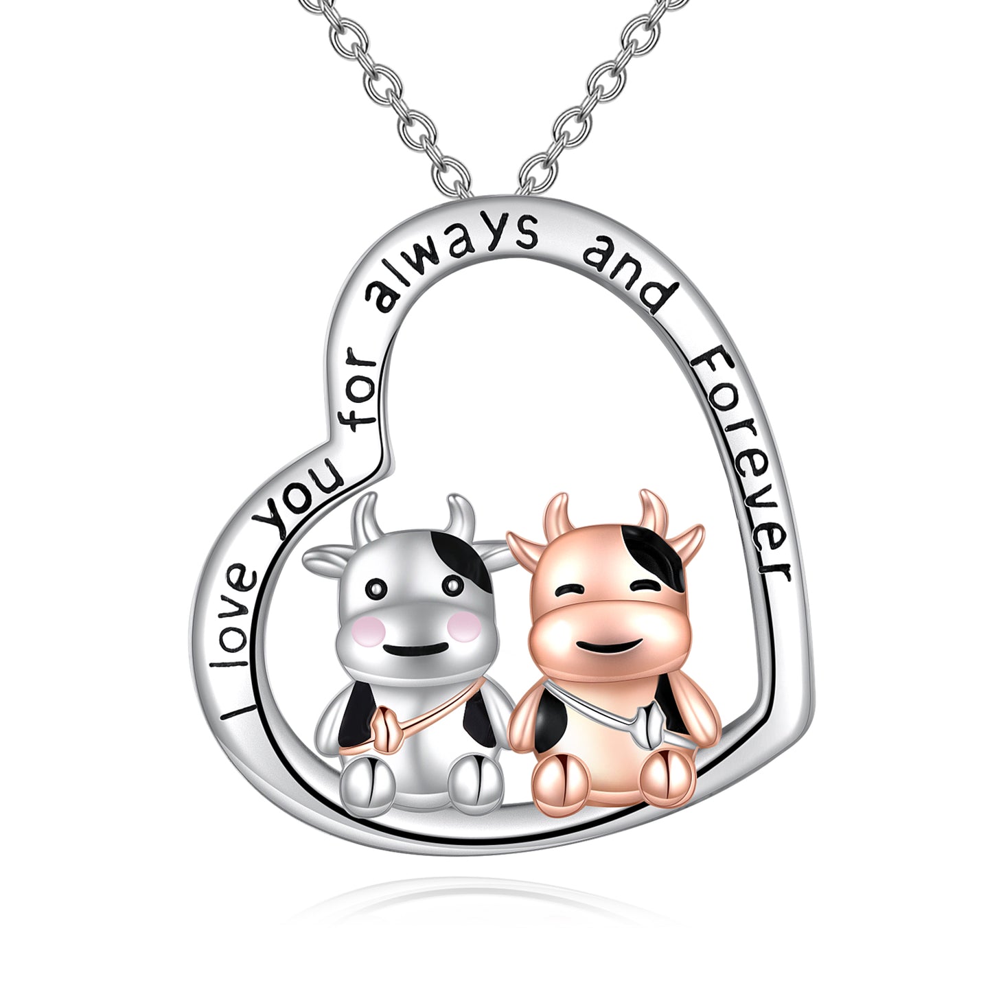 I Love You Always and Forever Cow Necklace 925 Sterling Silver