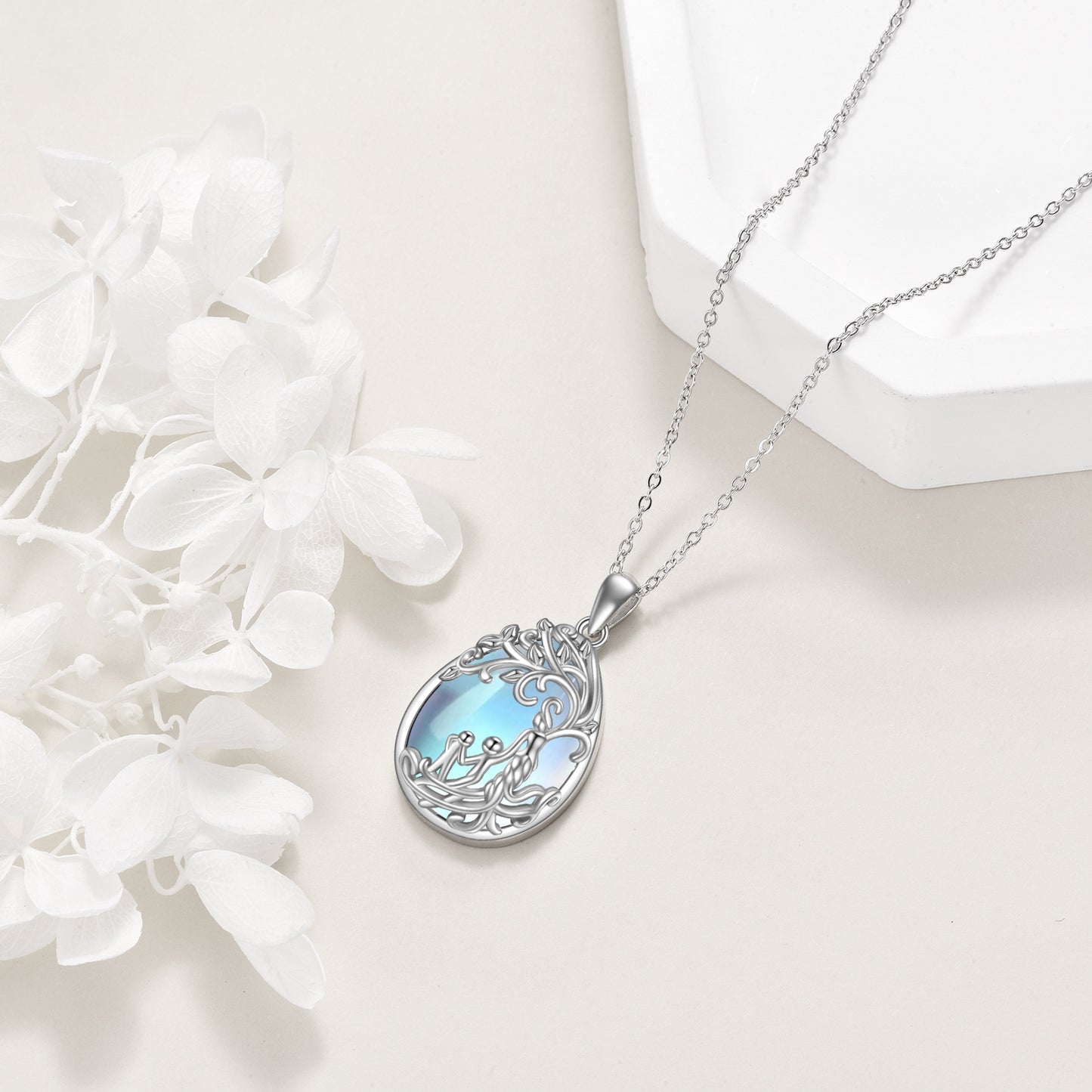 Moonstone Tree of Life Mother Necklace 925 Sterling Silver