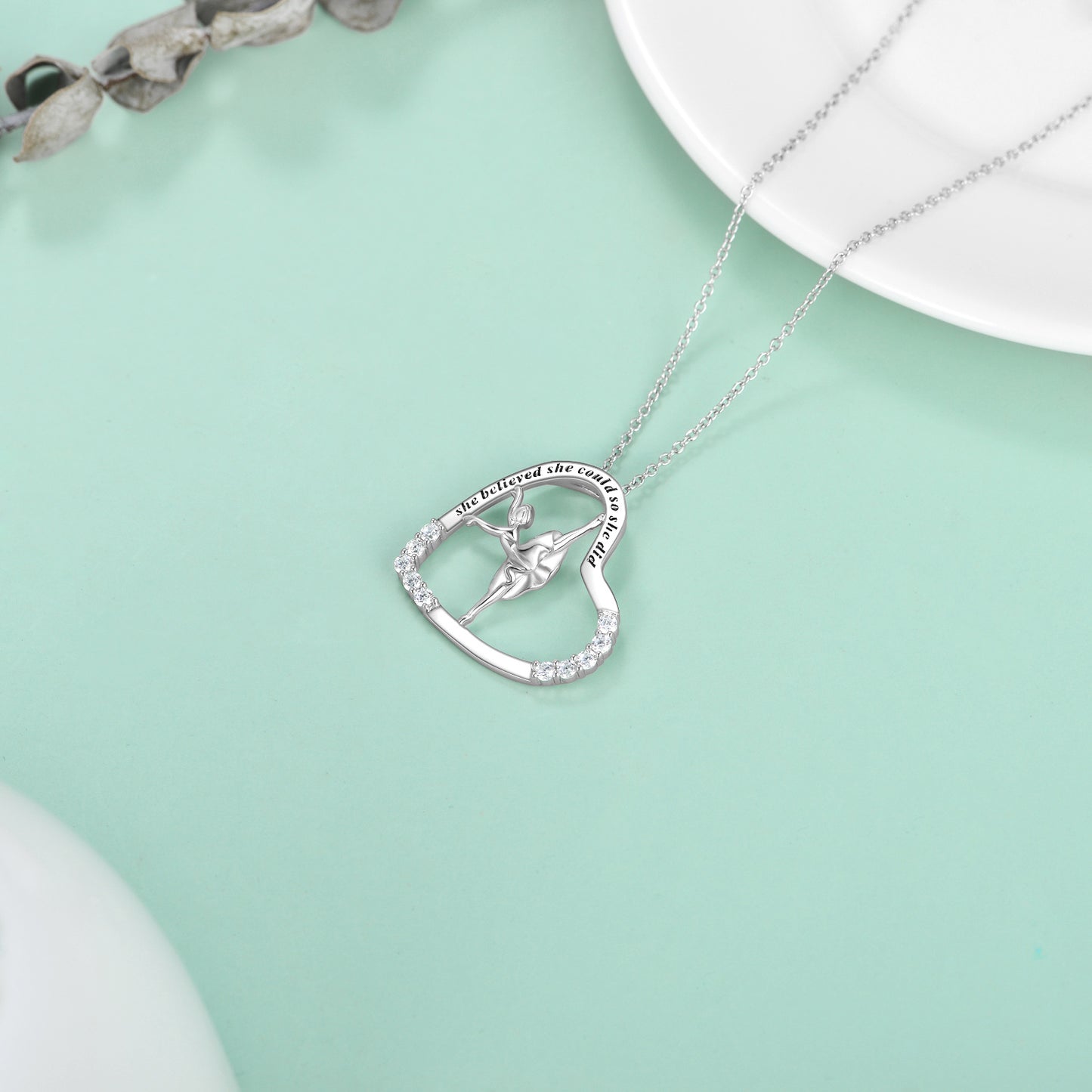 Ballerina Dancer Heart Ballet Dance Pendant Necklace 925 Sterling Silver