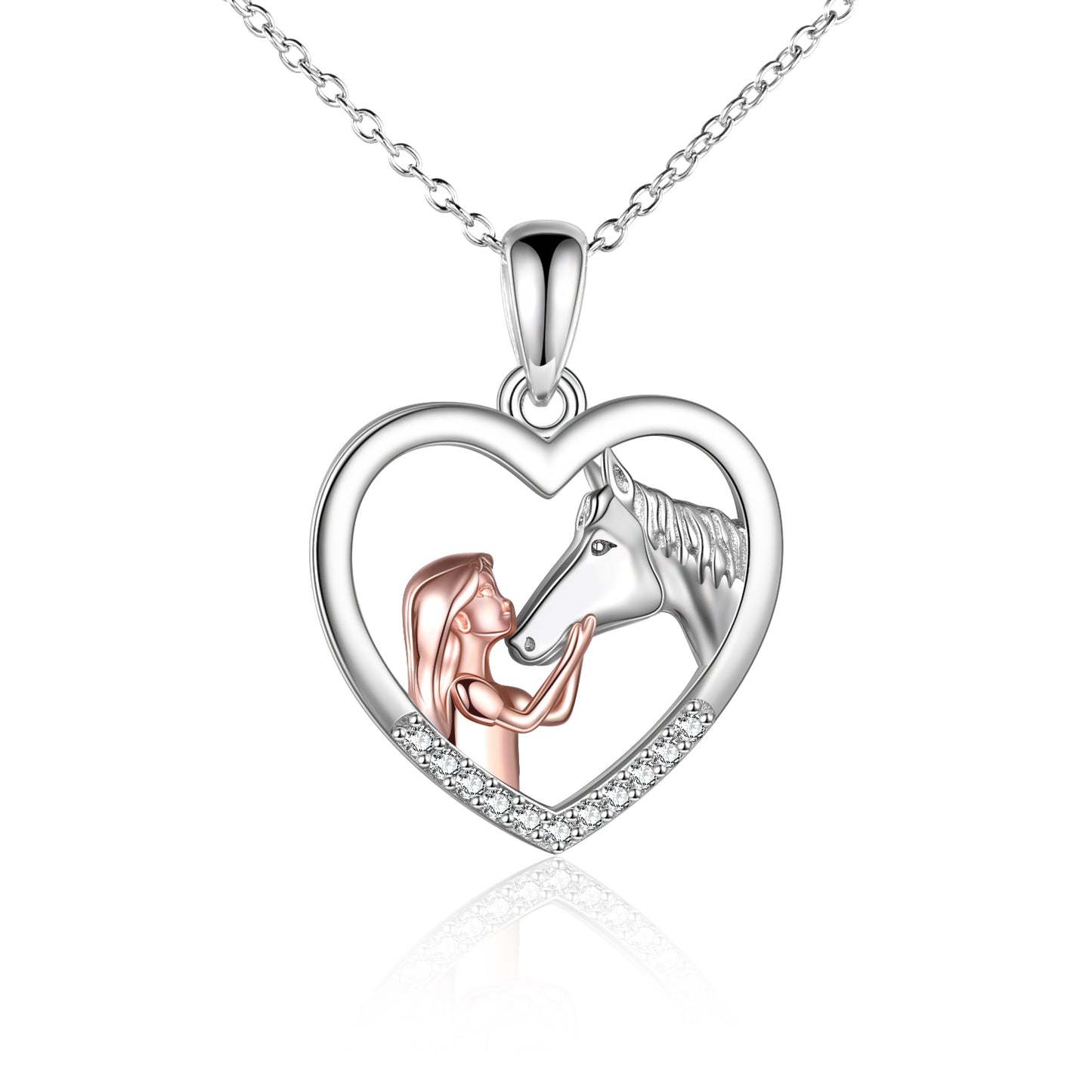 Girl and Horse Pendant Necklace 925 Sterling Silver