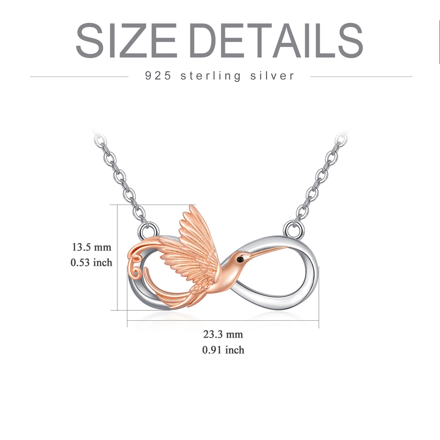 Infinity Hummingbird Pendant Necklace 925 Sterling Silver