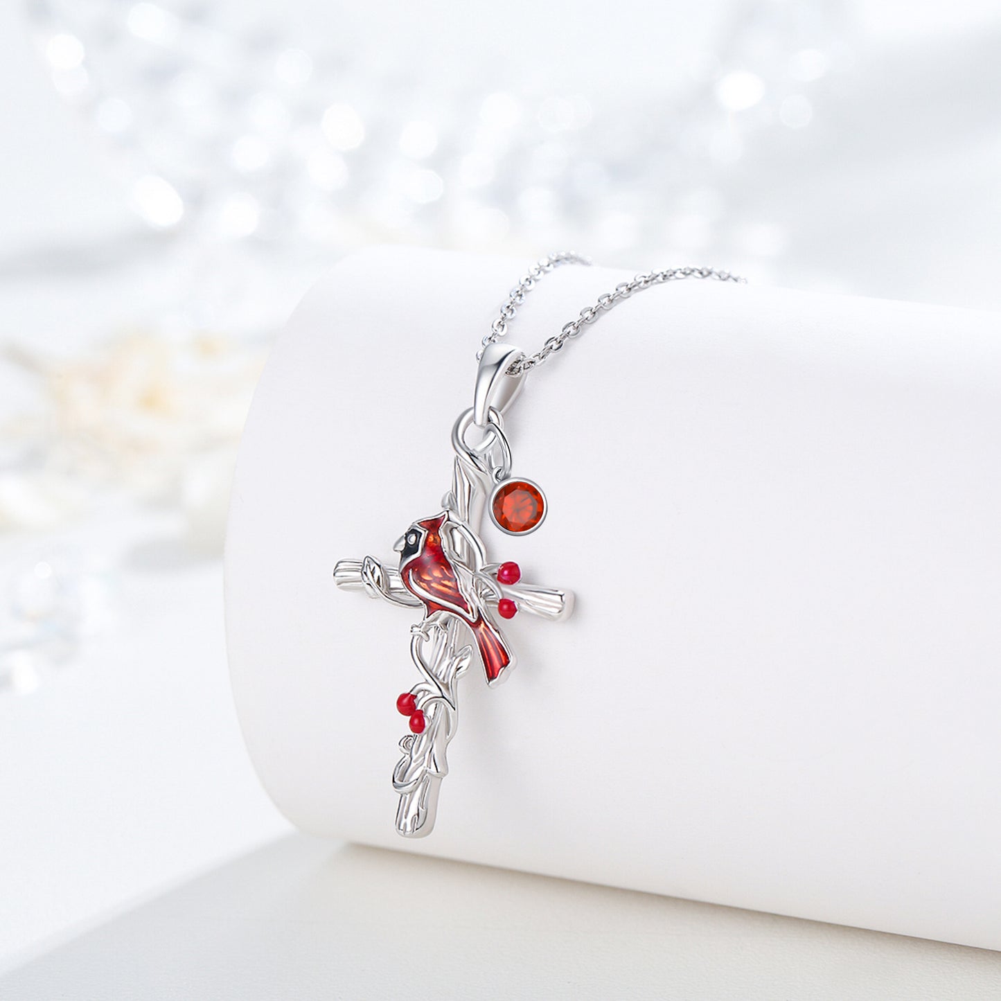 Cardinal Cross Birthstone Necklace 925 Sterling Silver