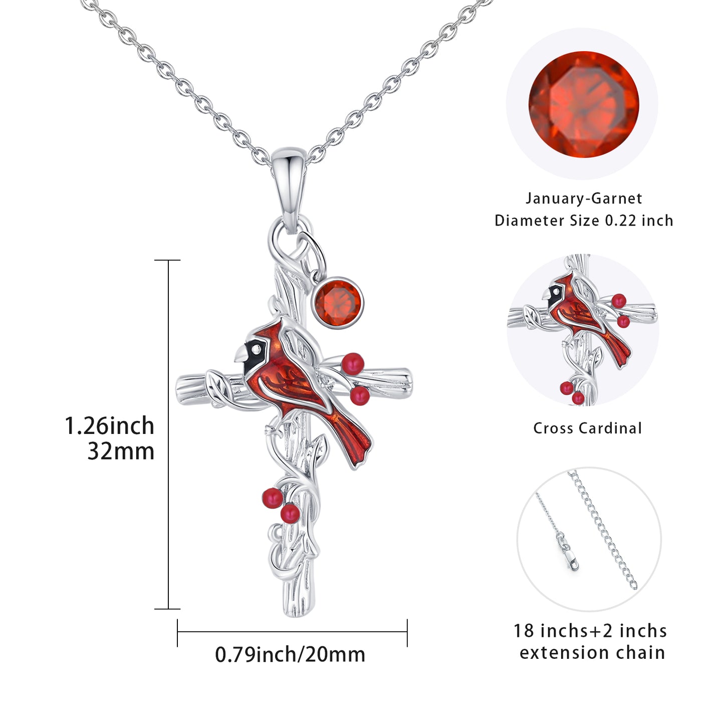 Cardinal Cross Birthstone Necklace 925 Sterling Silver