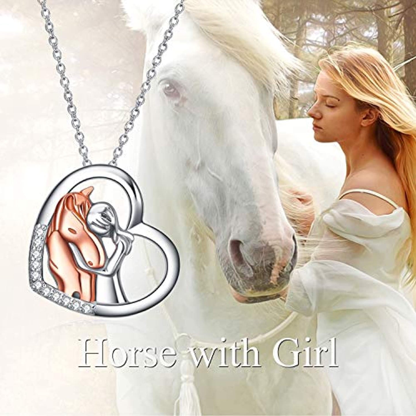 Horse Girls Embrace 925 Sterling Silver Horse Pendant Necklace