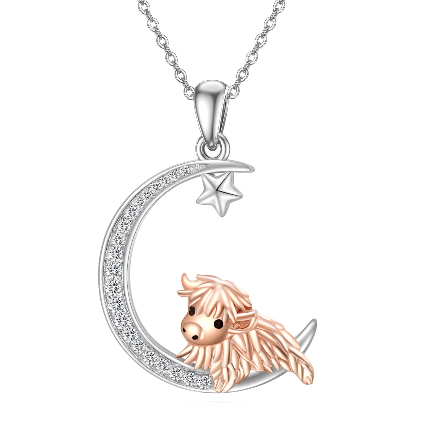 Highland Cow Moon Necklace 925 Sterling Silver