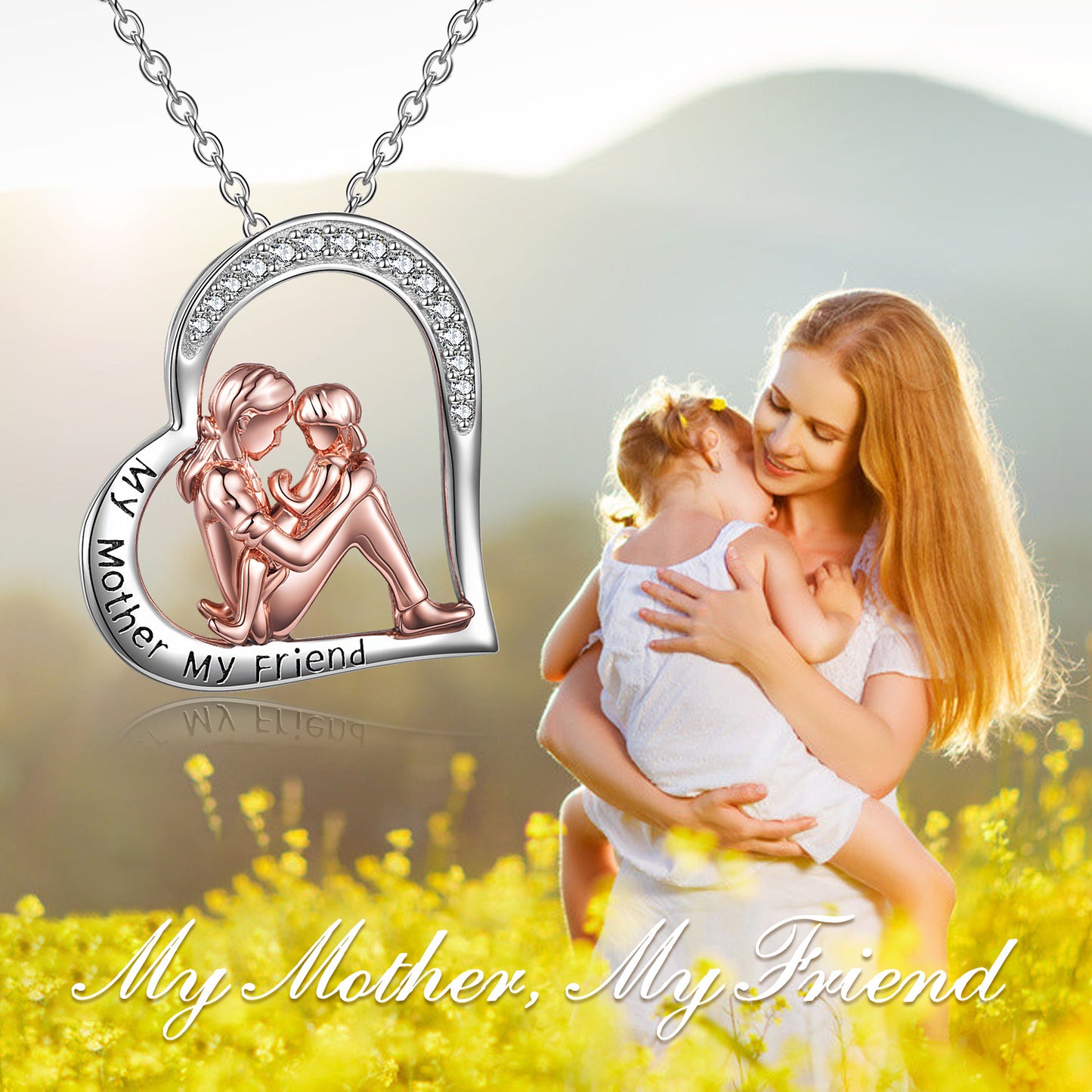 "My Mother My Friend" Mother and Daughter Necklace 925 Sterling Silver