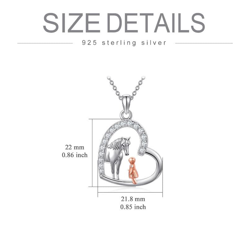 Horse and Girl Heart Pendant Necklace 925 Sterling Silver