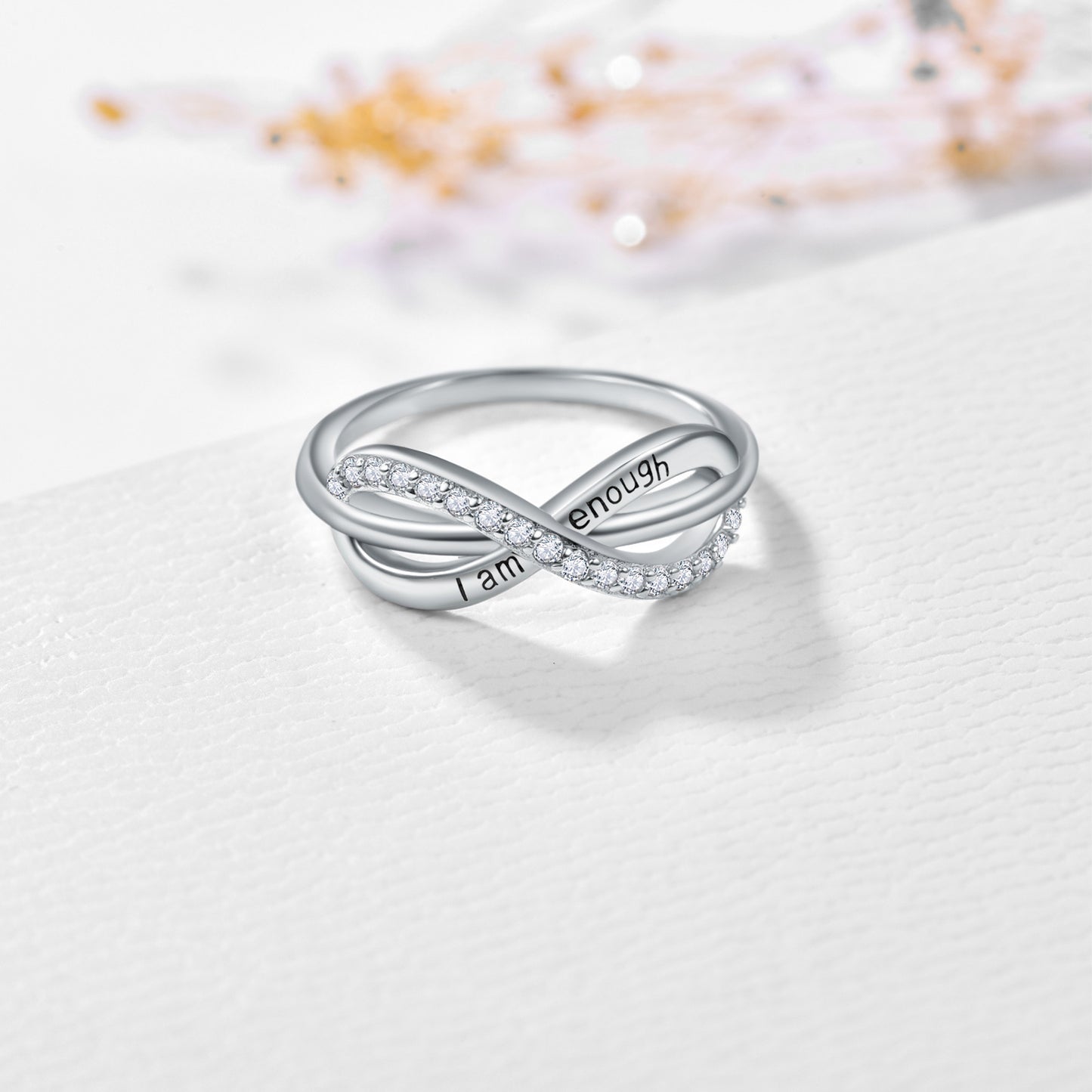 "I am enough" Forever Love Infinity Adjustable Band Ring 925 Sterling Silver