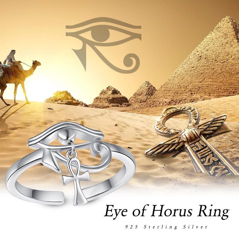 Eye of Horus Ankh Cross Protection Ring 925 Sterling Silver