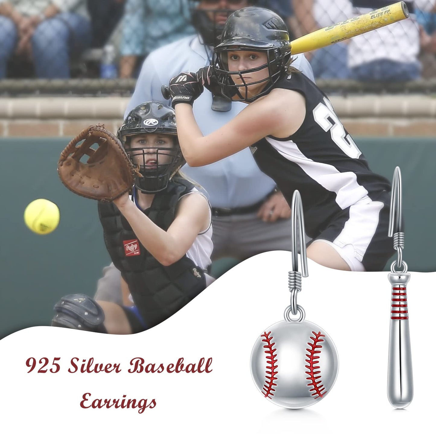 Baseball & Bat 925 Sterling Silver Earrings