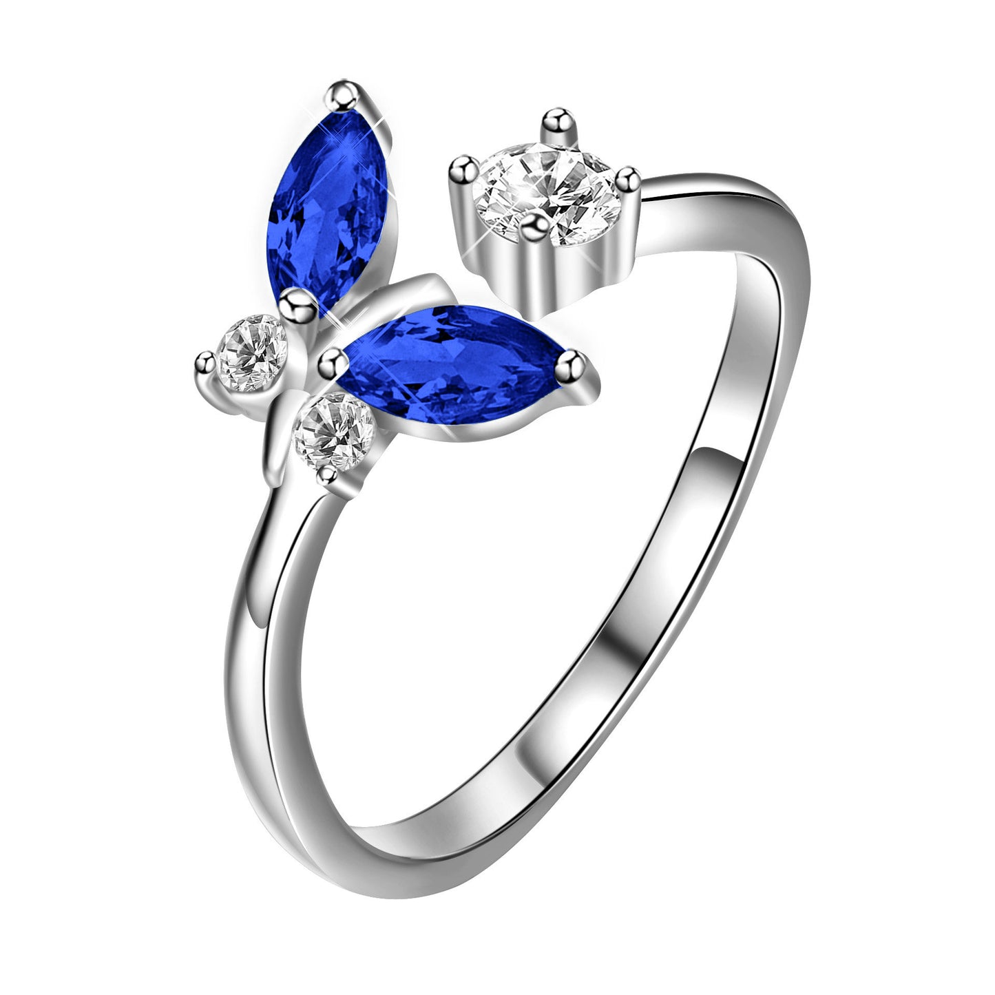 Butterfly Ring with Sapphire Blue Crystal 925 Sterling Silver