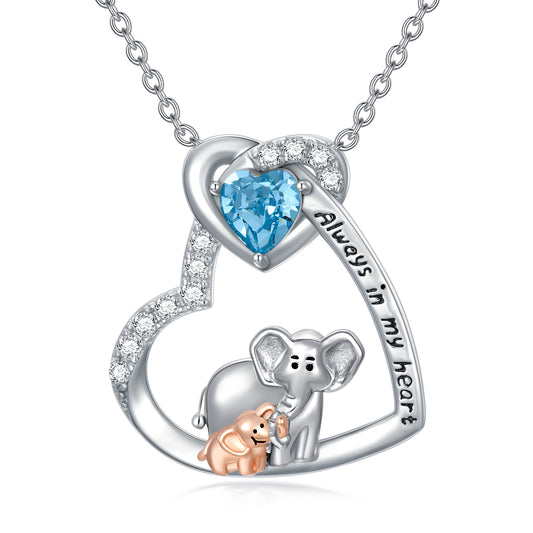 Always In My Heart Elephant Crystal Heart Pendant Necklace 925 Sterling Silver