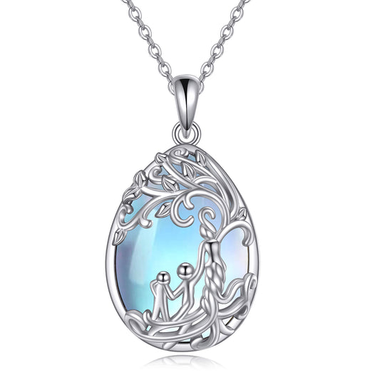 Moonstone Tree of Life Mother Necklace 925 Sterling Silver