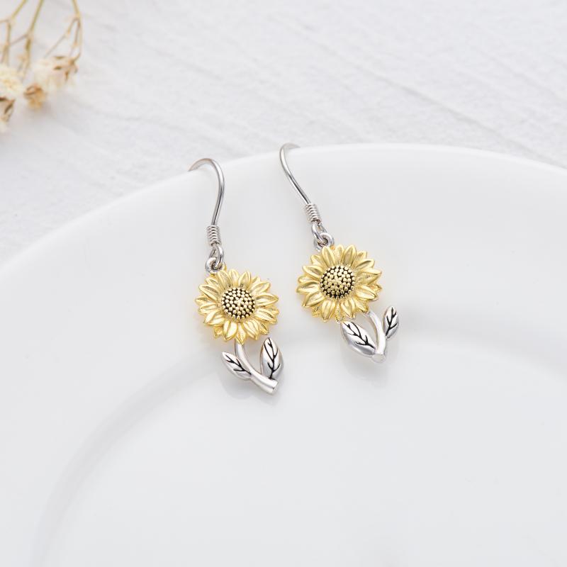 Sunflower Dangle Earrings 925 Sterling Silver