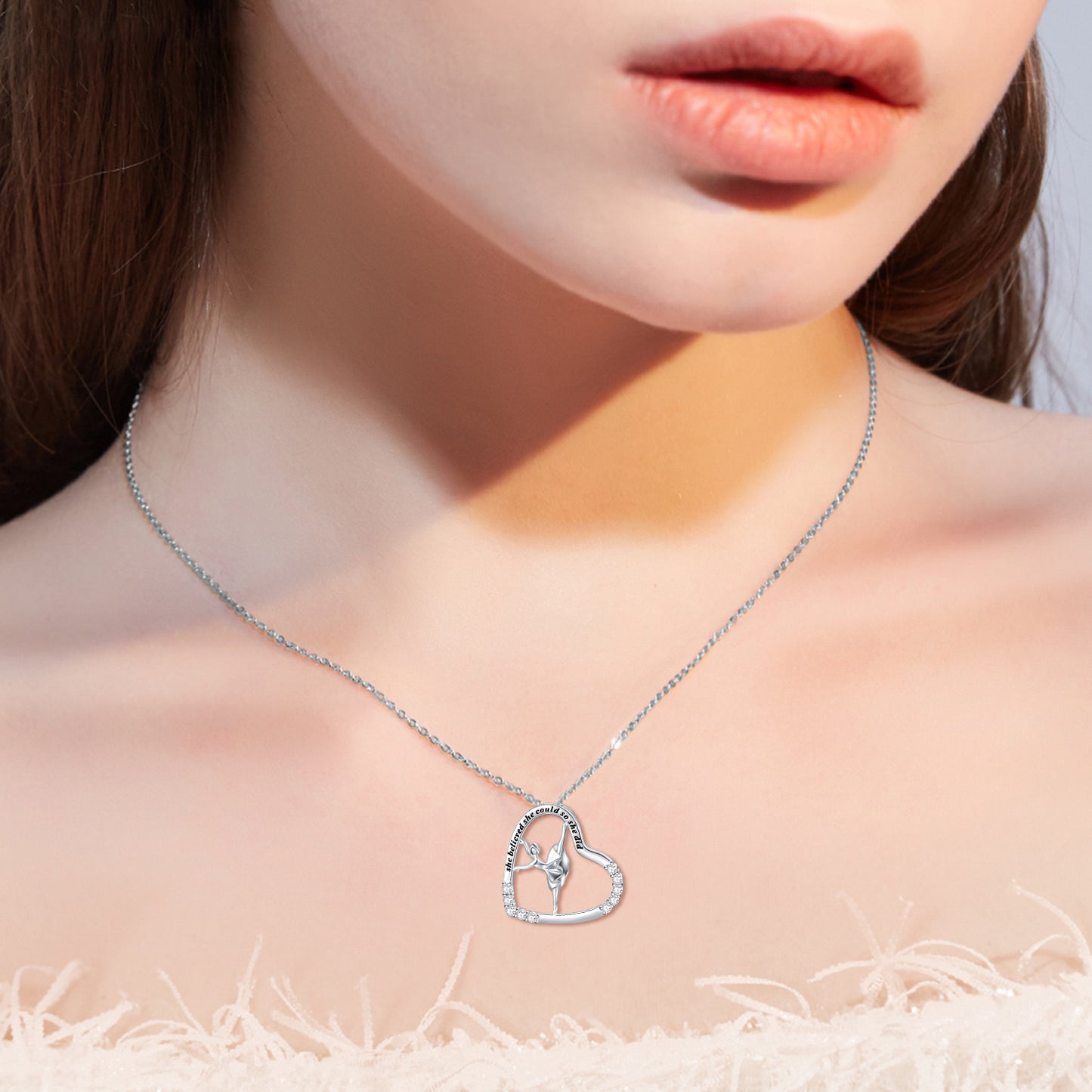 Ballerina Dancer Heart Ballet Dance Pendant Necklace 925 Sterling Silver