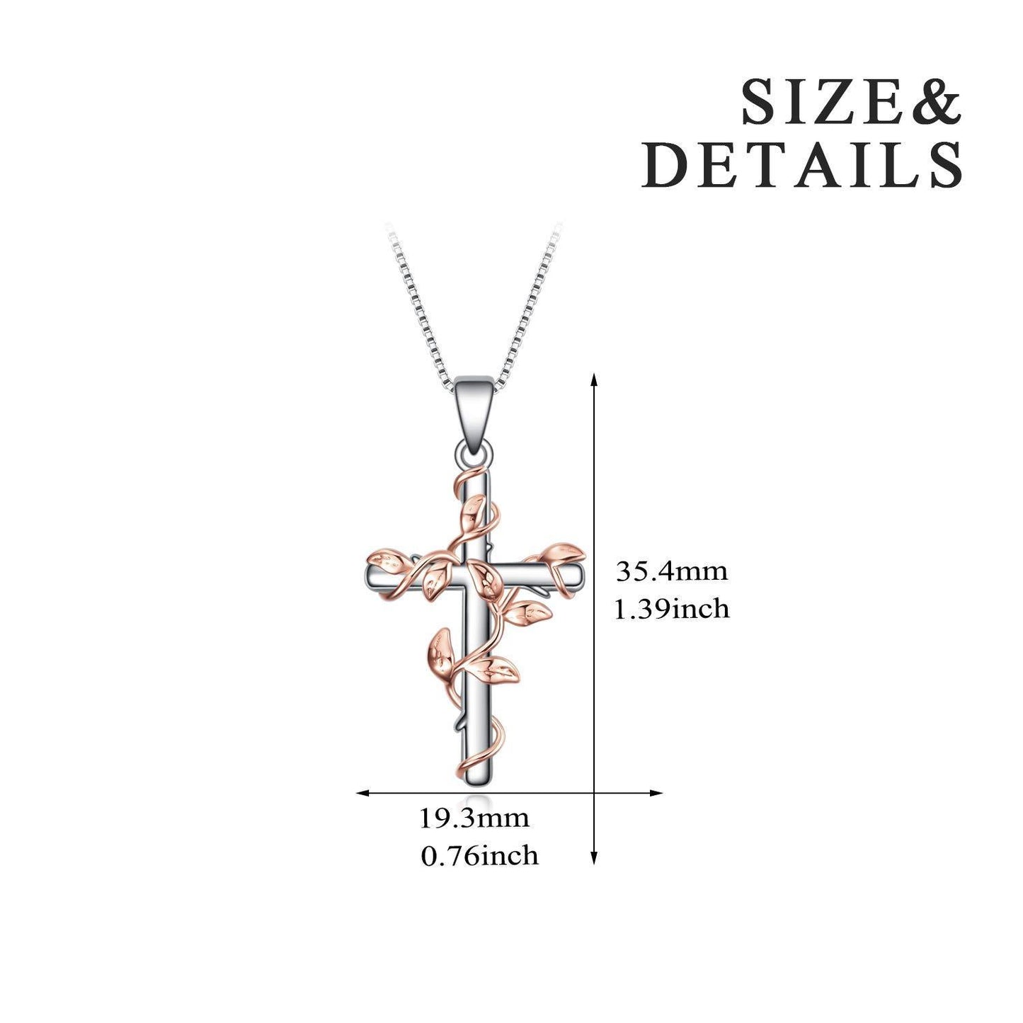 925 Sterling Silver Rose Flower Cross Pendant Necklace