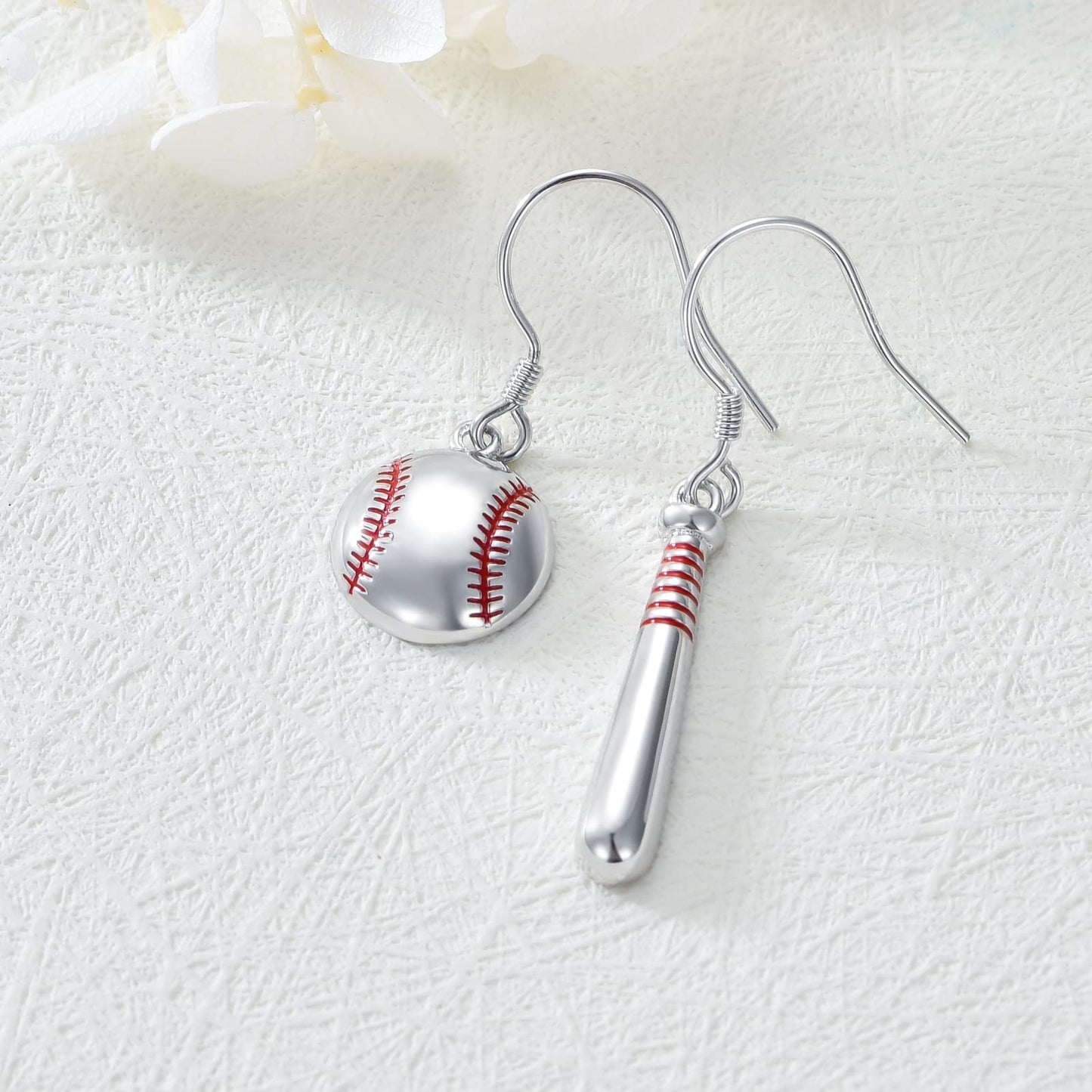 Baseball & Bat 925 Sterling Silver Earrings